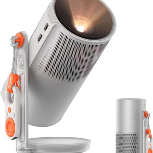 XGIMI MoGo 4 2025 NEW Portable Projector. Google TV with Licensed Netflix. 360° Adjustable Stand. 2.5 Hours of Playtime. 2 x 6W Harman Kardon. Outdoor Projector. Wifi. Bluetooth. Include Sunset Filter