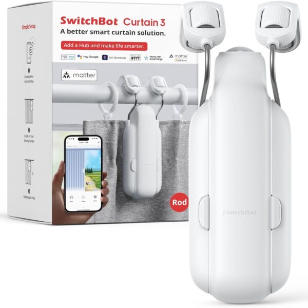 SwitchBot Automatic Curtain Opener - Bluetooth Remote Control Smart Curtain with App/Timer. Upgraded High-Performance Motor. Add SwitchBot Hub to Work with Alexa. Google Home. HomeKit (Curtain 3. Rod)